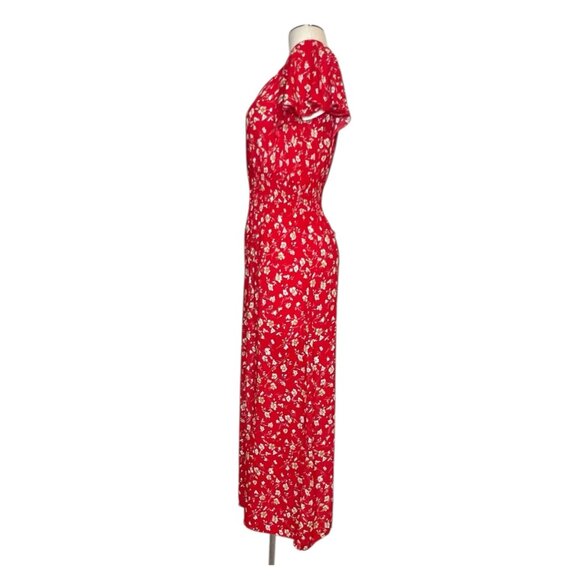 Kindred red floral wrap top flutter sleeve maxi dress size S - Picture 2 of 13